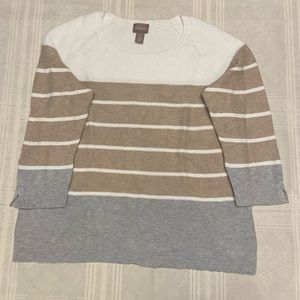 Chico's Striped Sweater Pullover Sz Medium (Chicos 1), 3/4 lgth sleeve lghtwght